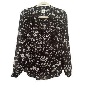 CAbi Black and White Floral Blouse Sheer Lightweight Layer Garden Girl Sz M